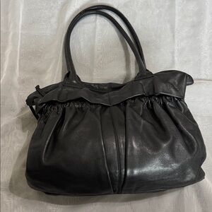 Lupo Black  Leather Handbag Purse Shoulder Bag Zipper Closure Medium Large
